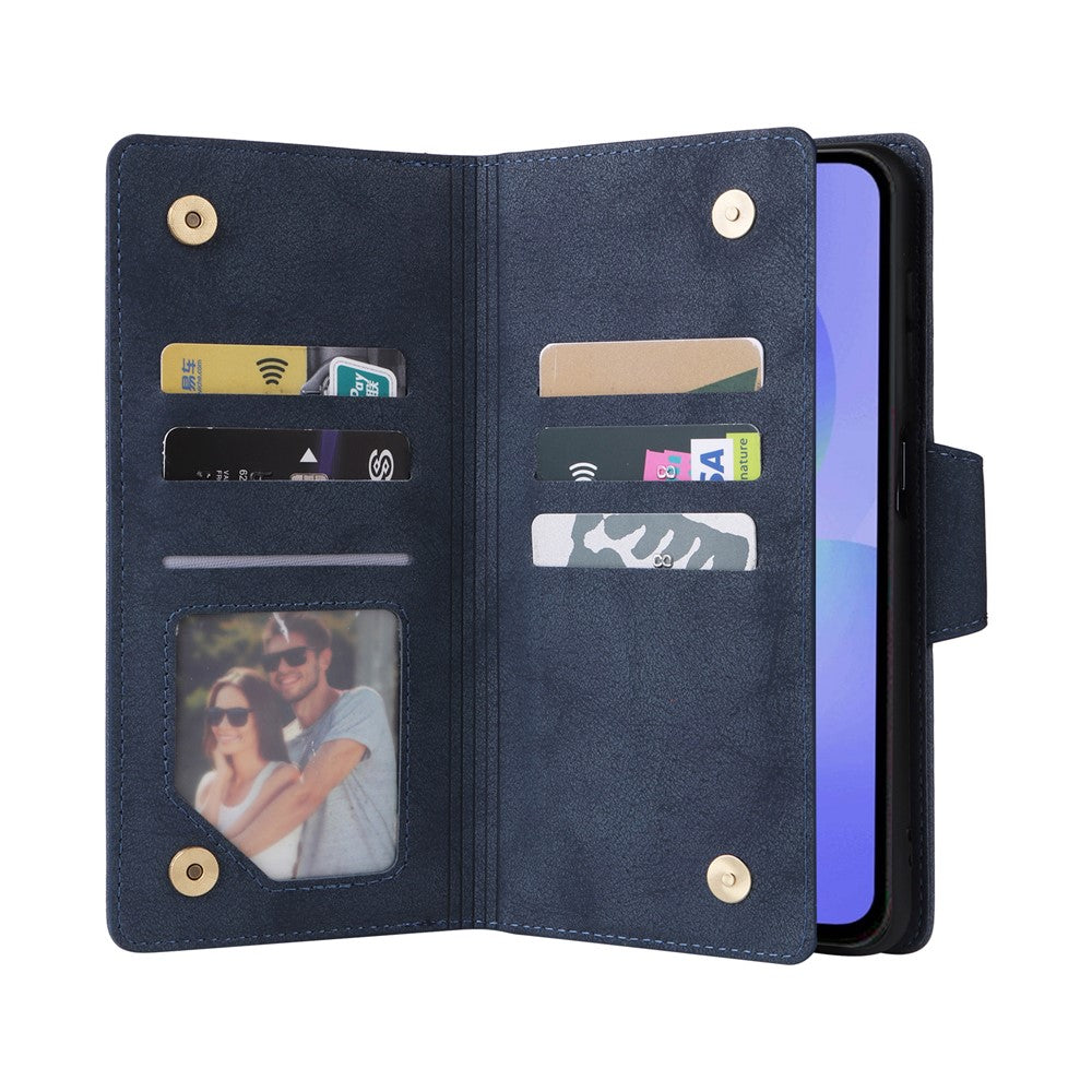 For Samsung Galaxy A27 5G Case Zipper Wallet Rivet Decor Leather Phone Cover with Wrist Strap