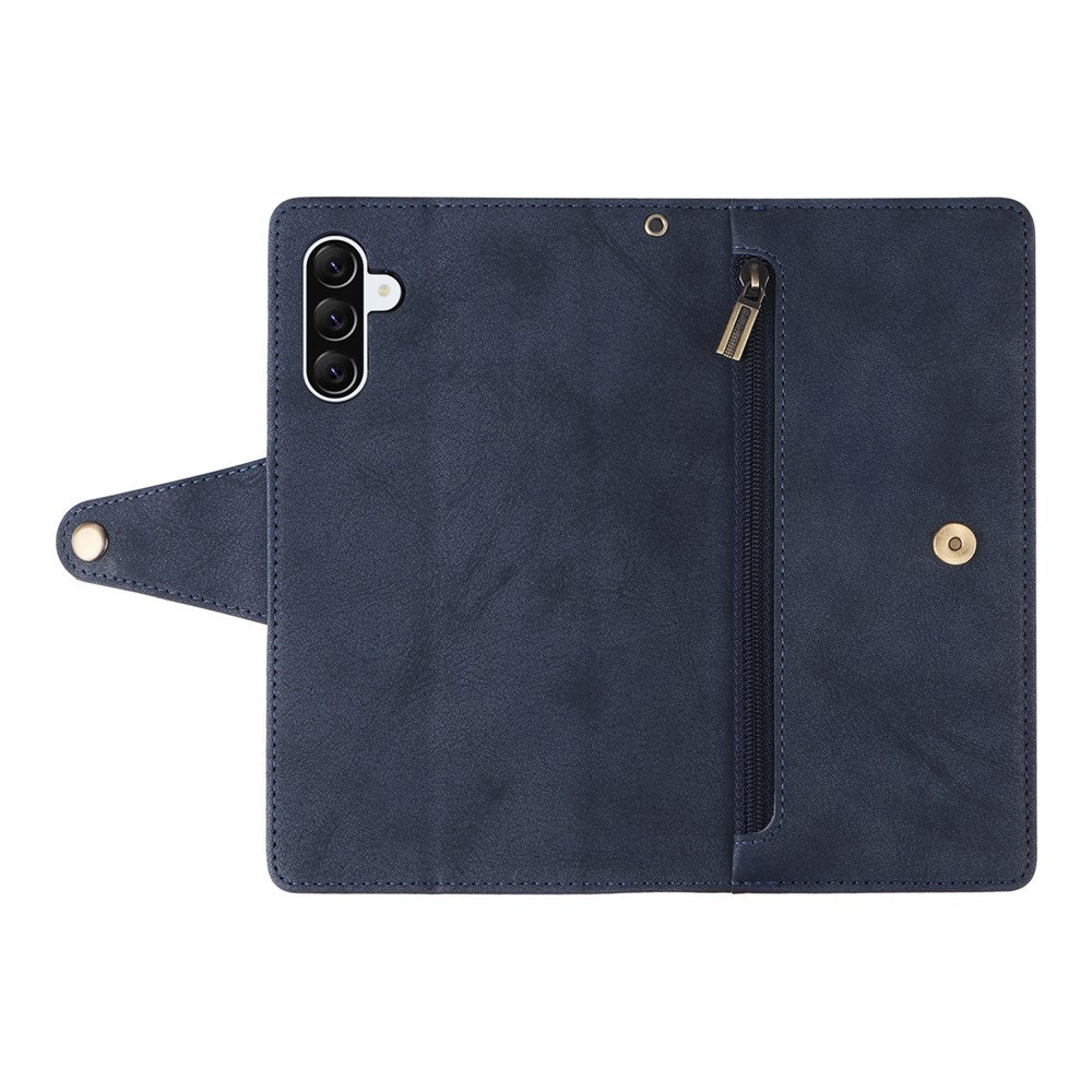 For Samsung Galaxy A27 5G Case Zipper Wallet Rivet Decor Leather Phone Cover with Wrist Strap