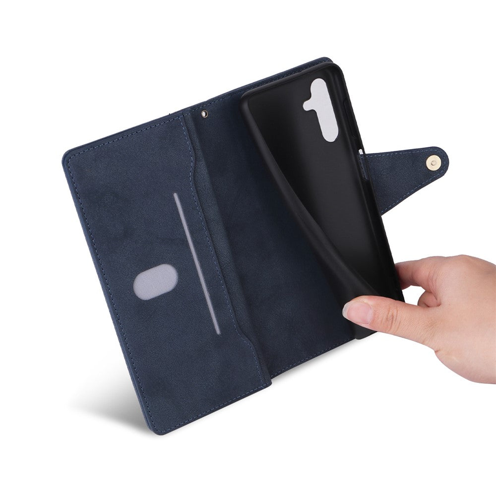 For Samsung Galaxy A27 5G Case Zipper Wallet Rivet Decor Leather Phone Cover with Wrist Strap