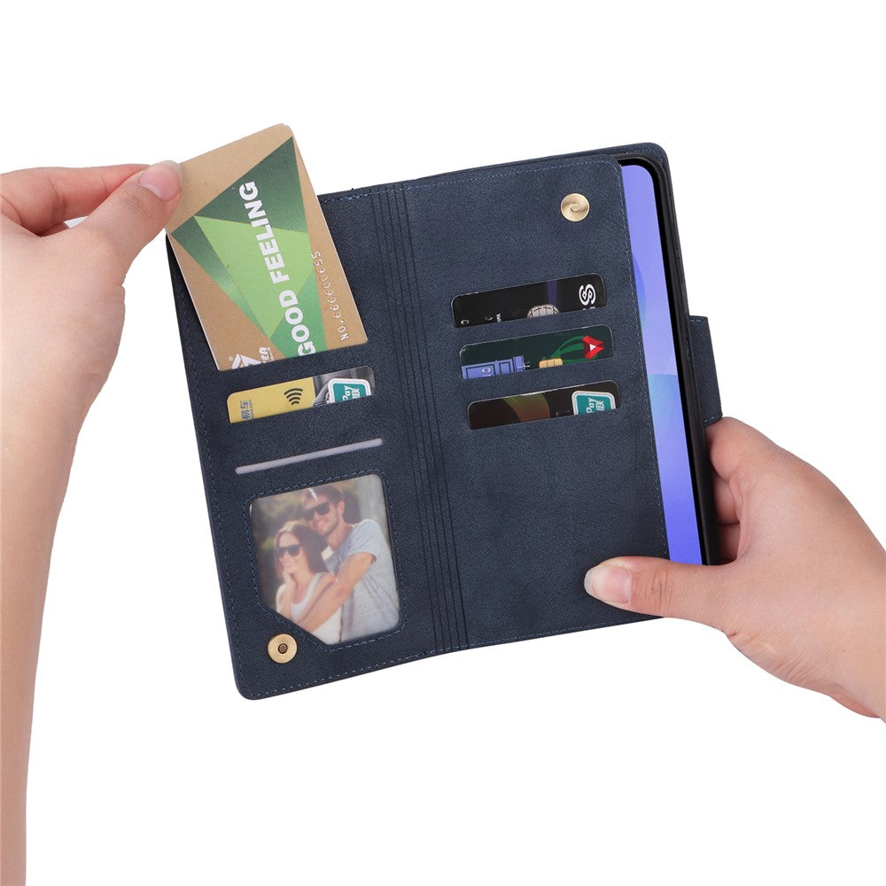 For Samsung Galaxy A27 5G Case Zipper Wallet Rivet Decor Leather Phone Cover with Wrist Strap