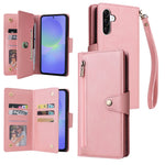 For Samsung Galaxy A27 5G Case Zipper Wallet Rivet Decor Leather Phone Cover with Wrist Strap