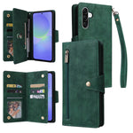 For Samsung Galaxy A27 5G Case Zipper Wallet Rivet Decor Leather Phone Cover with Wrist Strap