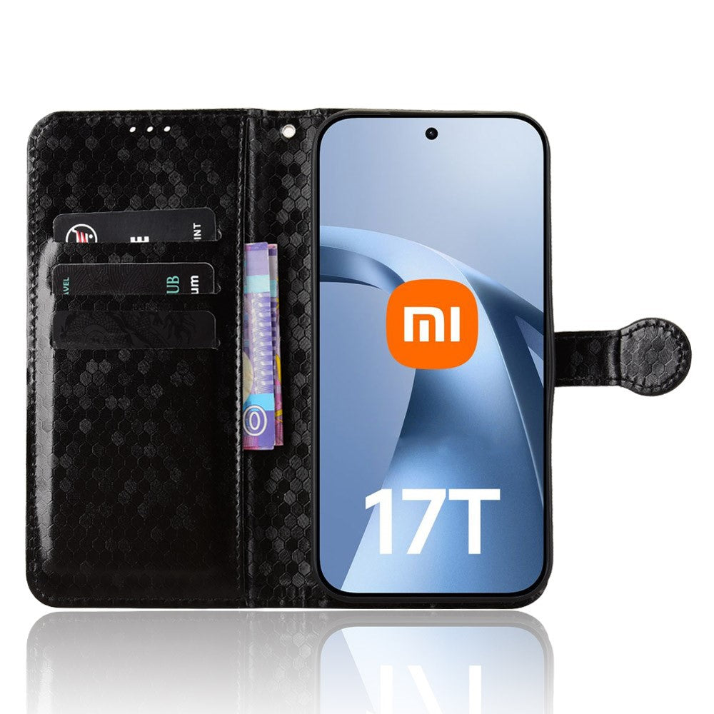 For Xiaomi 17T Pro Wallet Case Dot Pattern Imprint PU Leather Phone Cover with Wrist Strap