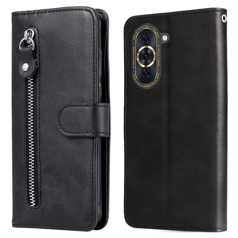 For Huawei nova 10 Pro 4G Calf Texture PU Leather Zipper Pocket Phone Case Magnetic Clasp Stand Wallet Cover