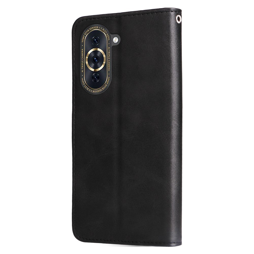 For Huawei nova 10 Pro 4G Calf Texture PU Leather Zipper Pocket Phone Case Magnetic Clasp Stand Wallet Cover
