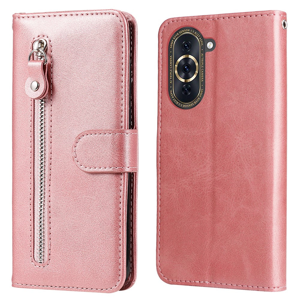 For Huawei nova 10 Pro 4G Calf Texture PU Leather Zipper Pocket Phone Case Magnetic Clasp Stand Wallet Cover