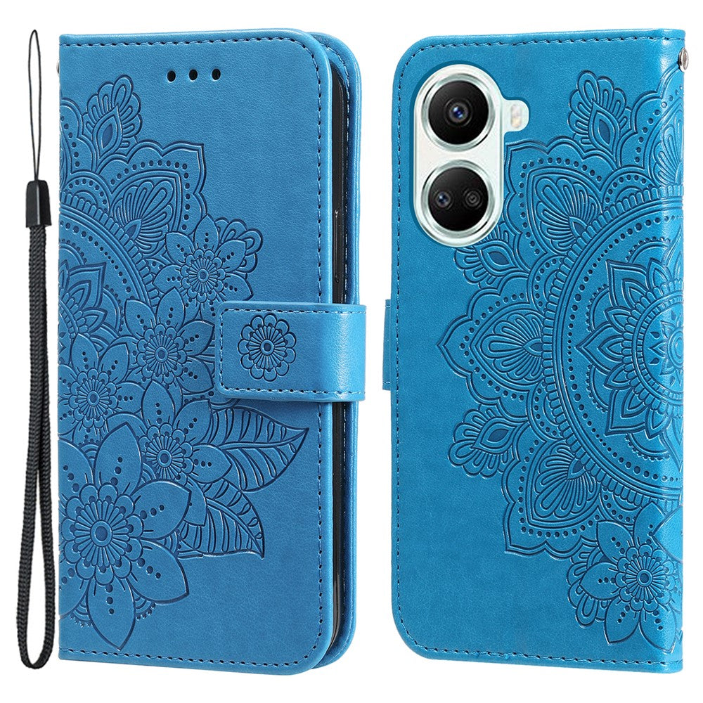 For Huawei nova 10 SE 4G Flower Imprinting PU Leather Stand Case Full Protection Phone Wallet Cover with Strap