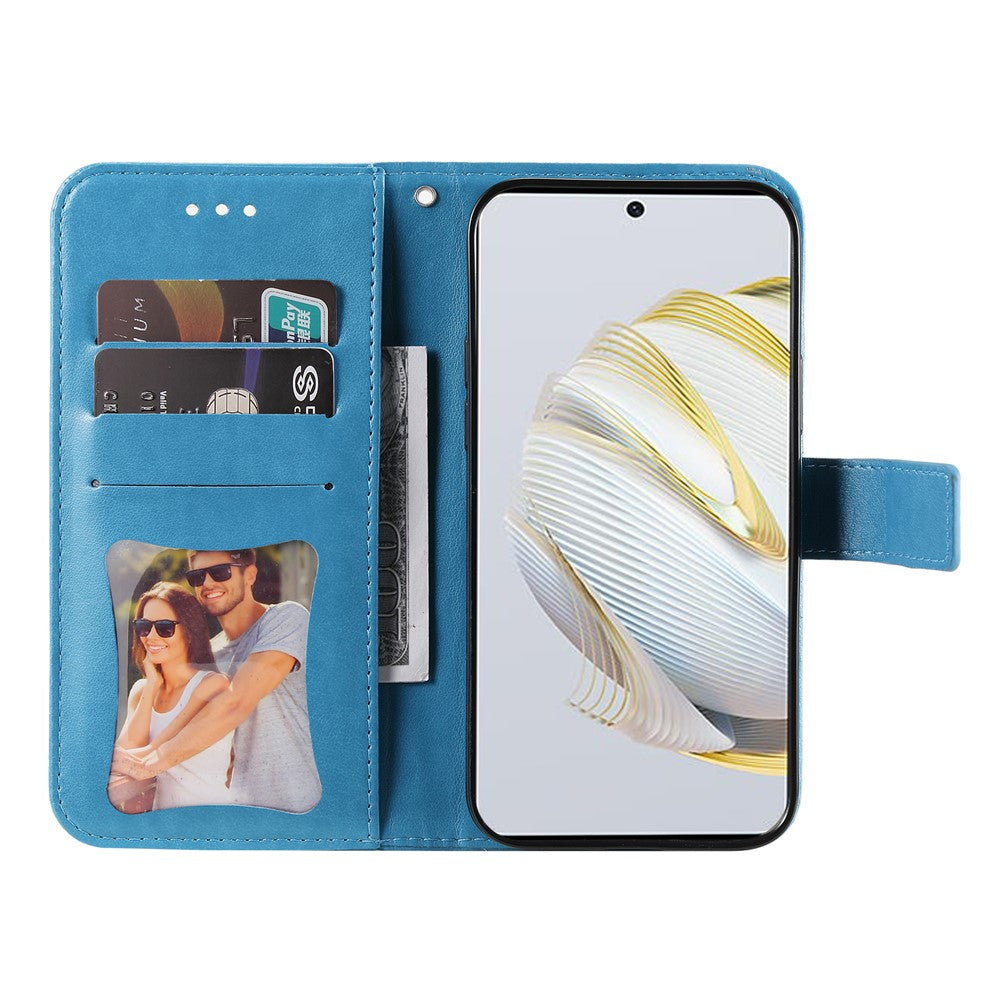 For Huawei nova 10 SE 4G Flower Imprinting PU Leather Stand Case Full Protection Phone Wallet Cover with Strap