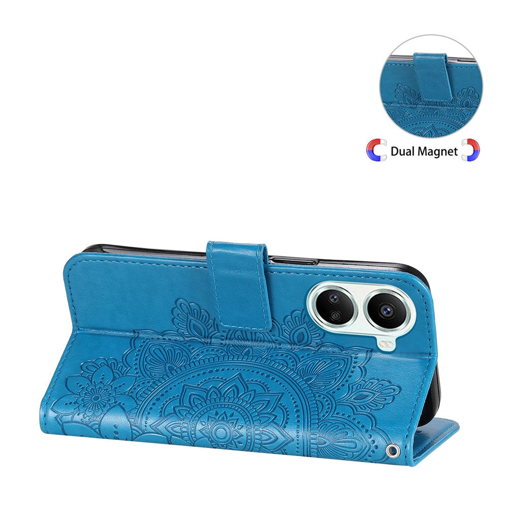 For Huawei nova 10 SE 4G Flower Imprinting PU Leather Stand Case Full Protection Phone Wallet Cover with Strap