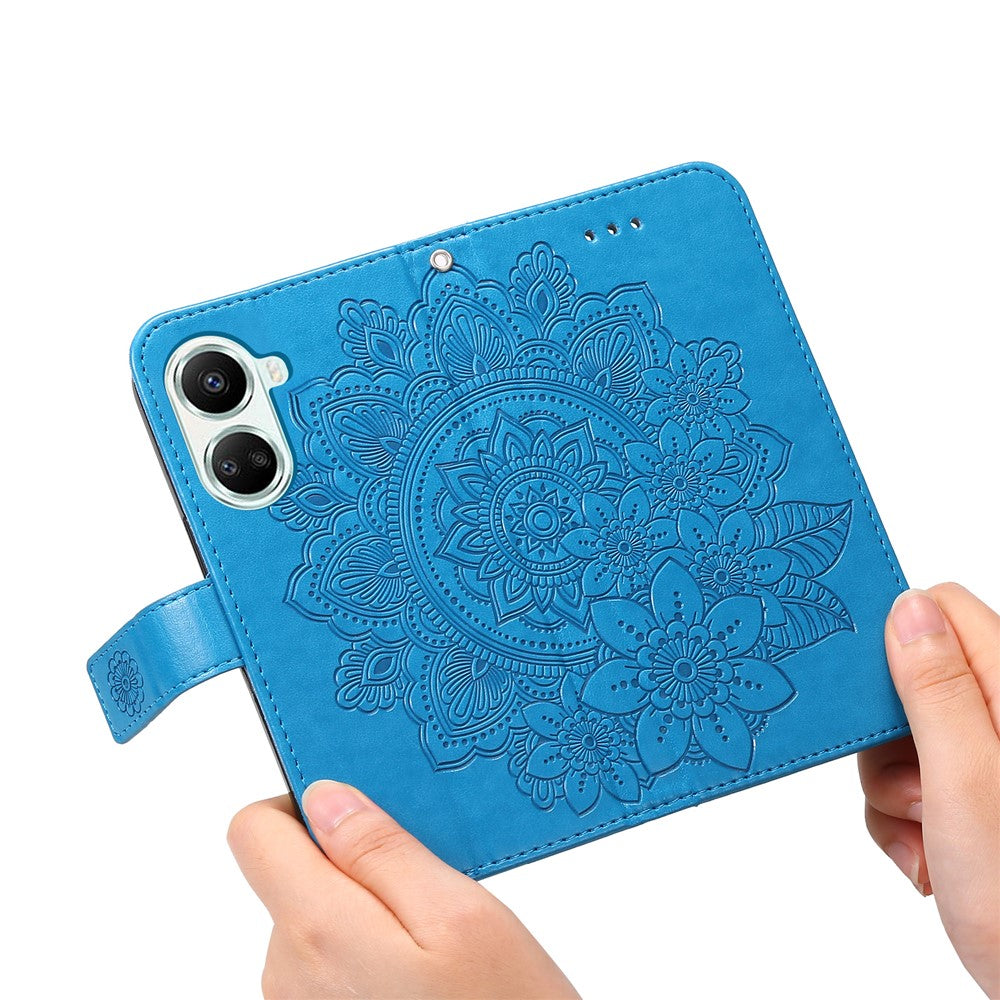 For Huawei nova 10 SE 4G Flower Imprinting PU Leather Stand Case Full Protection Phone Wallet Cover with Strap