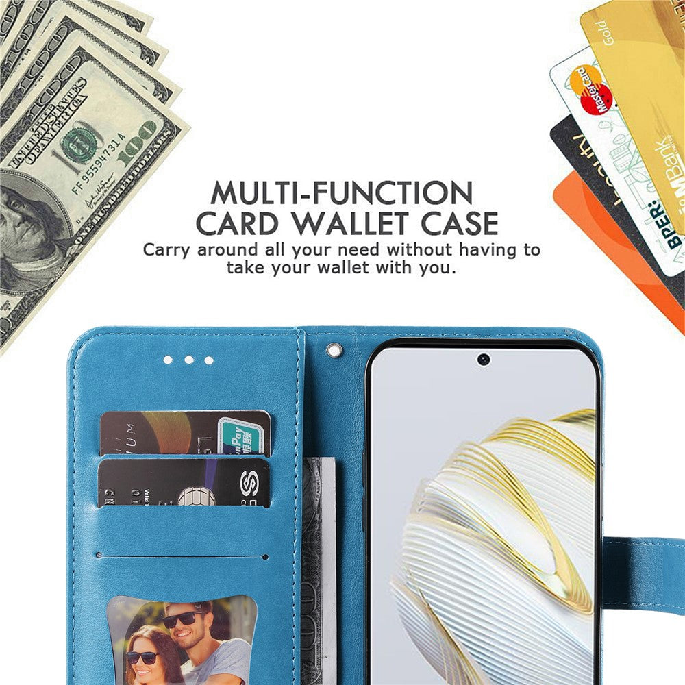 For Huawei nova 10 SE 4G Flower Imprinting PU Leather Stand Case Full Protection Phone Wallet Cover with Strap