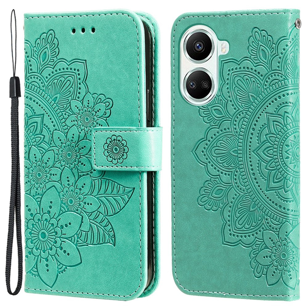 For Huawei nova 10 SE 4G Flower Imprinting PU Leather Stand Case Full Protection Phone Wallet Cover with Strap