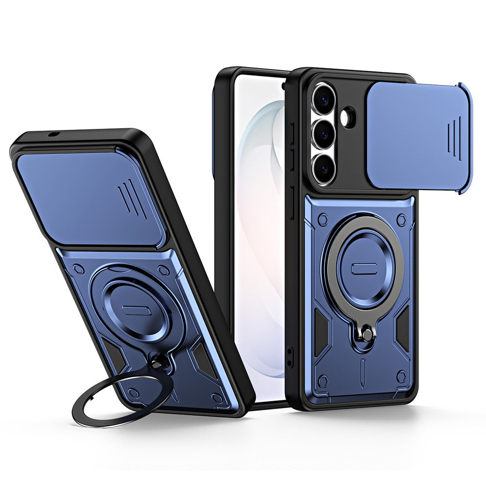 Til Samsung Galaxy S26+ Cover med skydelinsedæksel, roterbart støtteben, stødsikker TPU + PC telefonramme