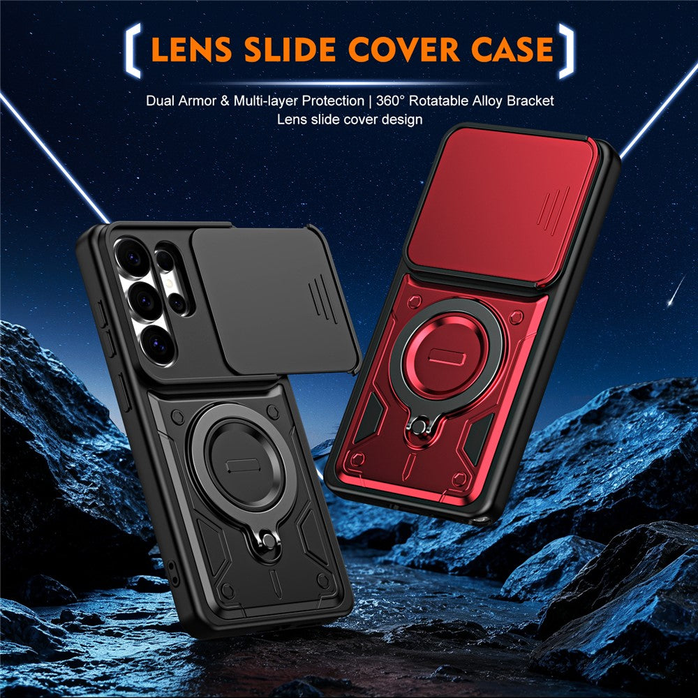 For Samsung Galaxy S26 Ultra Case with Slide Lens Cover Rotatable Kickstand Shockproof TPU + PC Phone Shell