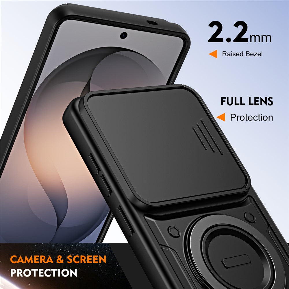 For Samsung Galaxy S26 Ultra Case with Slide Lens Cover Rotatable Kickstand Shockproof TPU + PC Phone Shell