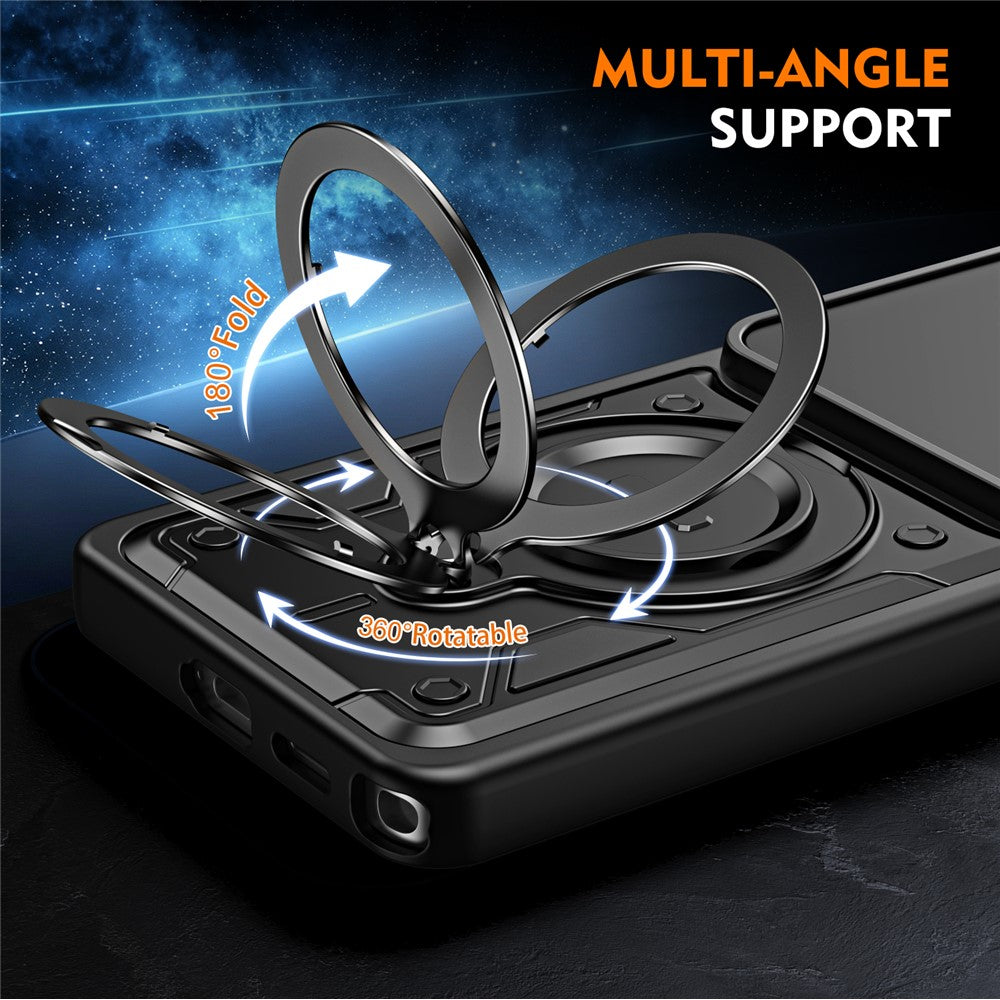 For Samsung Galaxy S26 Ultra Case with Slide Lens Cover Rotatable Kickstand Shockproof TPU + PC Phone Shell