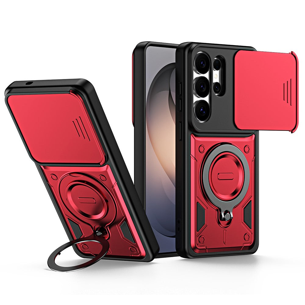 For Samsung Galaxy S26 Ultra Case with Slide Lens Cover Rotatable Kickstand Shockproof TPU + PC Phone Shell