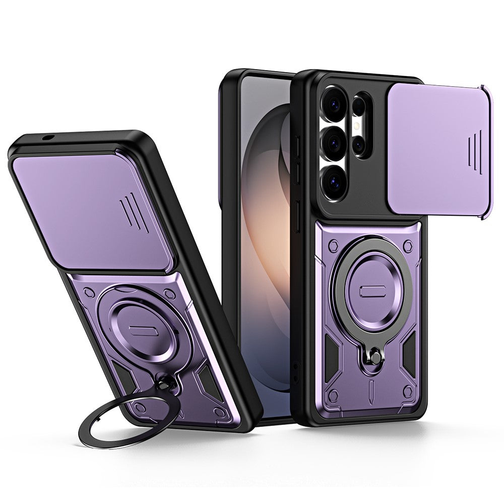 For Samsung Galaxy S26 Ultra Case with Slide Lens Cover Rotatable Kickstand Shockproof TPU + PC Phone Shell