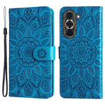 For Huawei nova 10 4G PU Leather Stand Wallet Case Sunflower Imprinted Shockproof Phone Cover with Wrist Strap