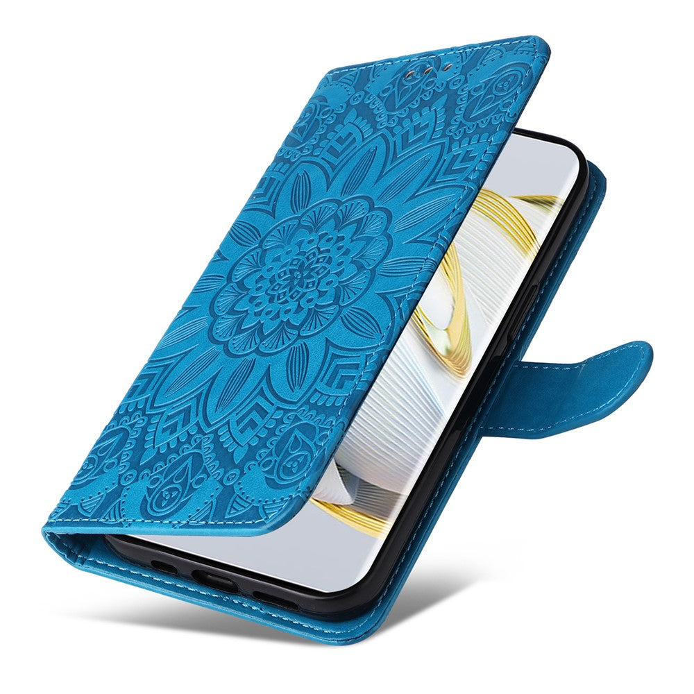 For Huawei nova 10 4G PU Leather Stand Wallet Case Sunflower Imprinted Shockproof Phone Cover with Wrist Strap