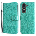 For Huawei nova 10 4G PU Leather Stand Wallet Case Sunflower Imprinted Shockproof Phone Cover with Wrist Strap