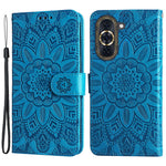 For Huawei nova 10 Pro 4G Sunflower Imprinted Phone Case Anti-scratch PU Leather Stand Wallet Cover with Wrist Strap