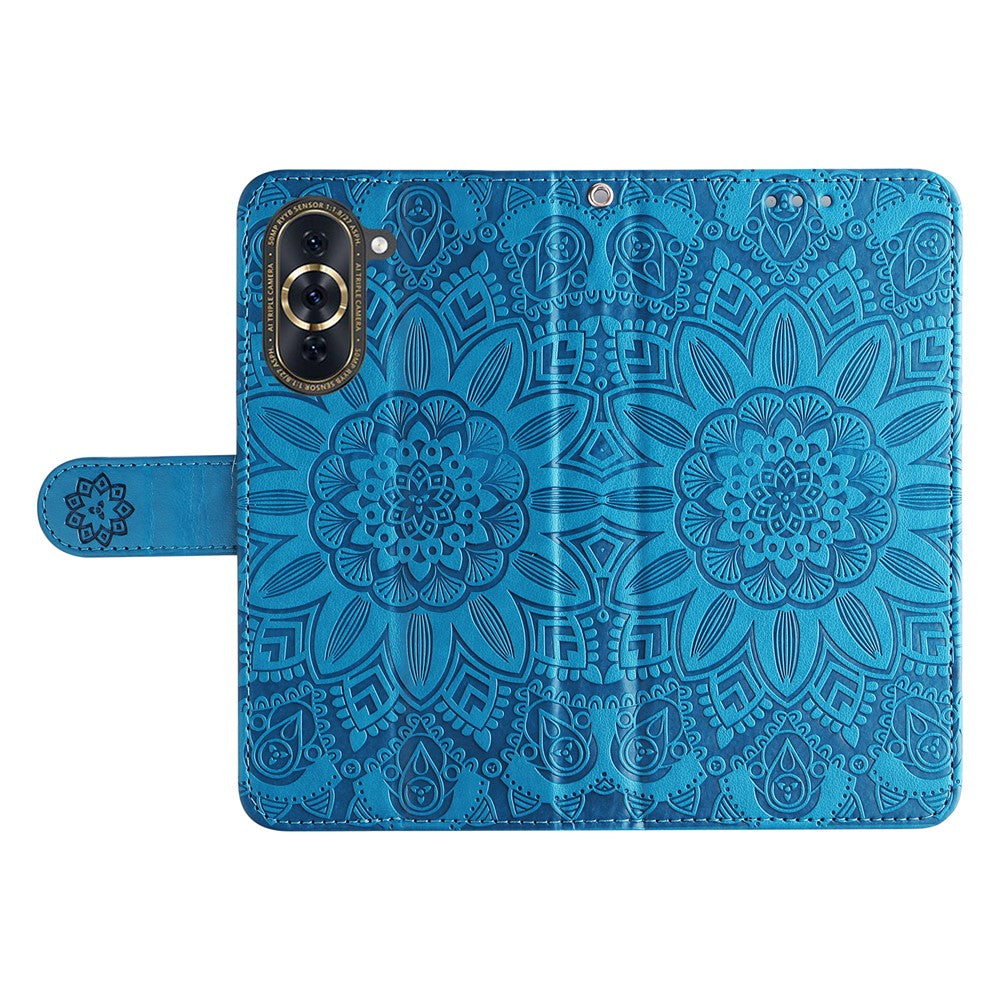 For Huawei nova 10 Pro 4G Sunflower Imprinted Phone Case Anti-scratch PU Leather Stand Wallet Cover with Wrist Strap