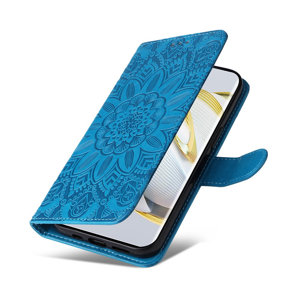 For Huawei nova 10 Pro 4G Sunflower Imprinted Phone Case Anti-scratch PU Leather Stand Wallet Cover with Wrist Strap