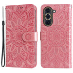 For Huawei nova 10 Pro 4G Sunflower Imprinted Phone Case Anti-scratch PU Leather Stand Wallet Cover with Wrist Strap