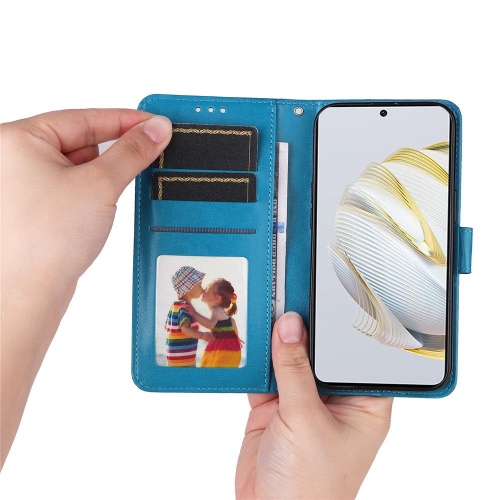 For Huawei nova 10 SE 4G Sunflower Imprinted Phone Case PU Leather Stand Wallet Magnetic Clasp Cover with Wrist Strap