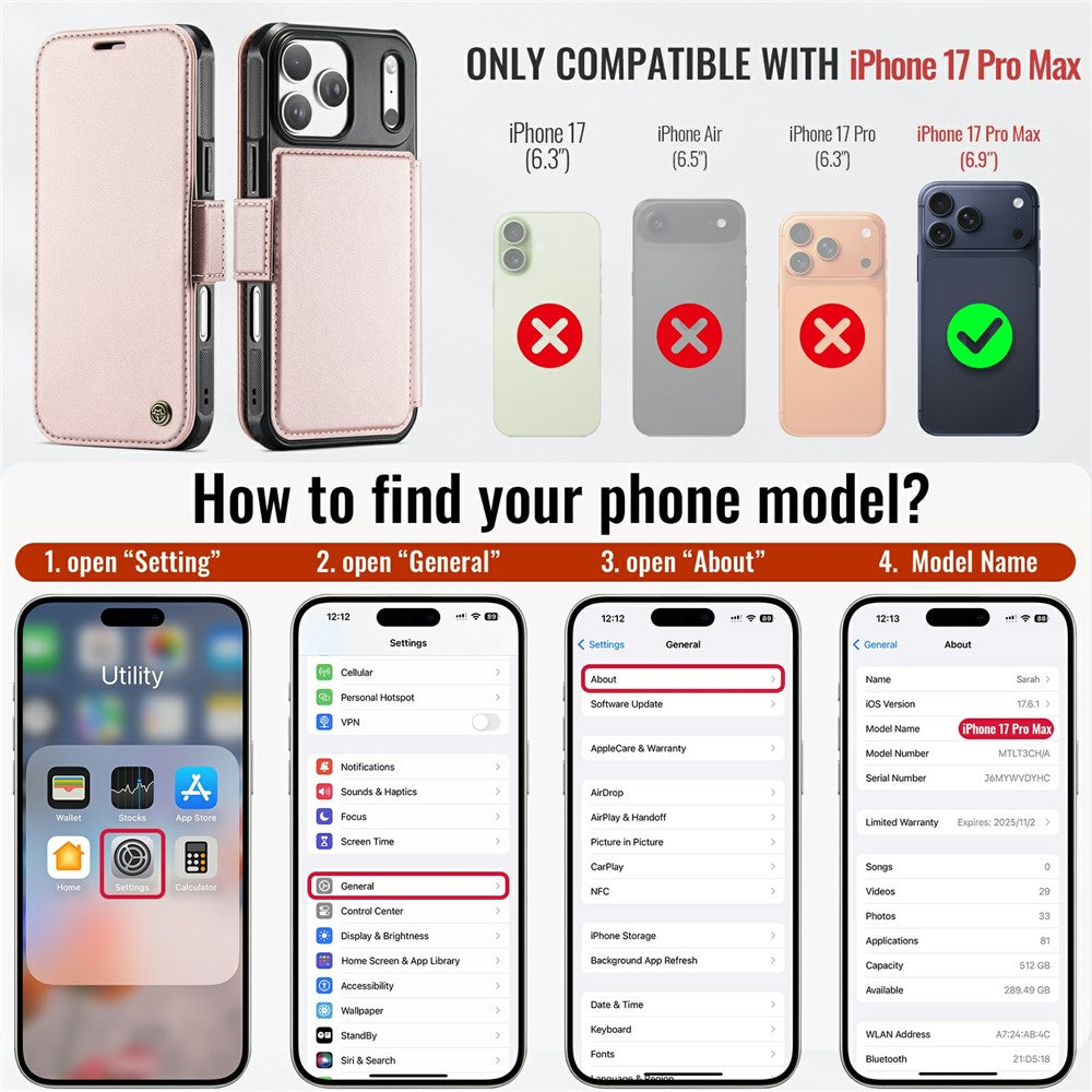 CASEME 053 for iPhone 18 Pro Max / 17 Pro Max Case Magnetic RFID Blocking Wallet Flip Leather Phone Cover