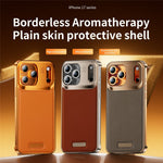 For iPhone 17 Pro Max Magnetic Case PU Leather + Metal Borderless Phone Cover with Aromatherapy Tablet
