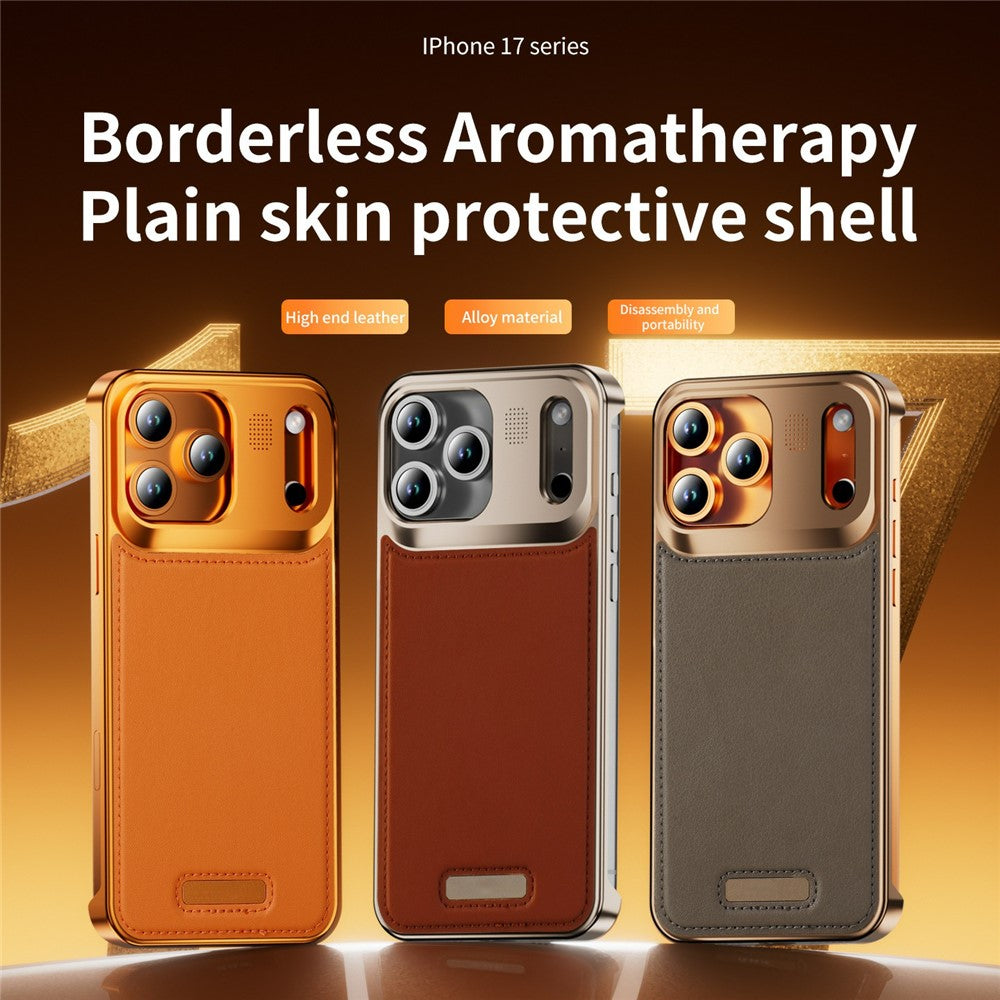For iPhone 17 Pro Max Magnetic Case PU Leather + Metal Borderless Phone Cover with Aromatherapy Tablet