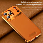 For iPhone 17 Pro Max Magnetic Case PU Leather + Metal Borderless Phone Cover with Aromatherapy Tablet