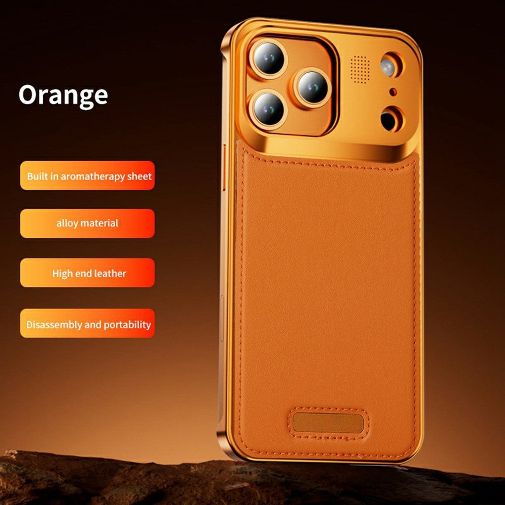 For iPhone 17 Pro Magnetic Case PU Leather + Metal Borderless Phone Cover with Aromatherapy Tablet
