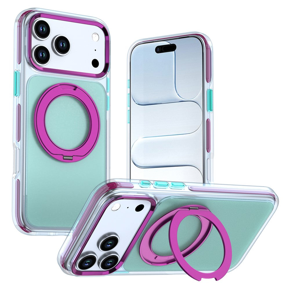 For iPhone 18 Pro / 17 Pro Case Rotating Kickstand TPU + PC Color Contrast Phone Cover