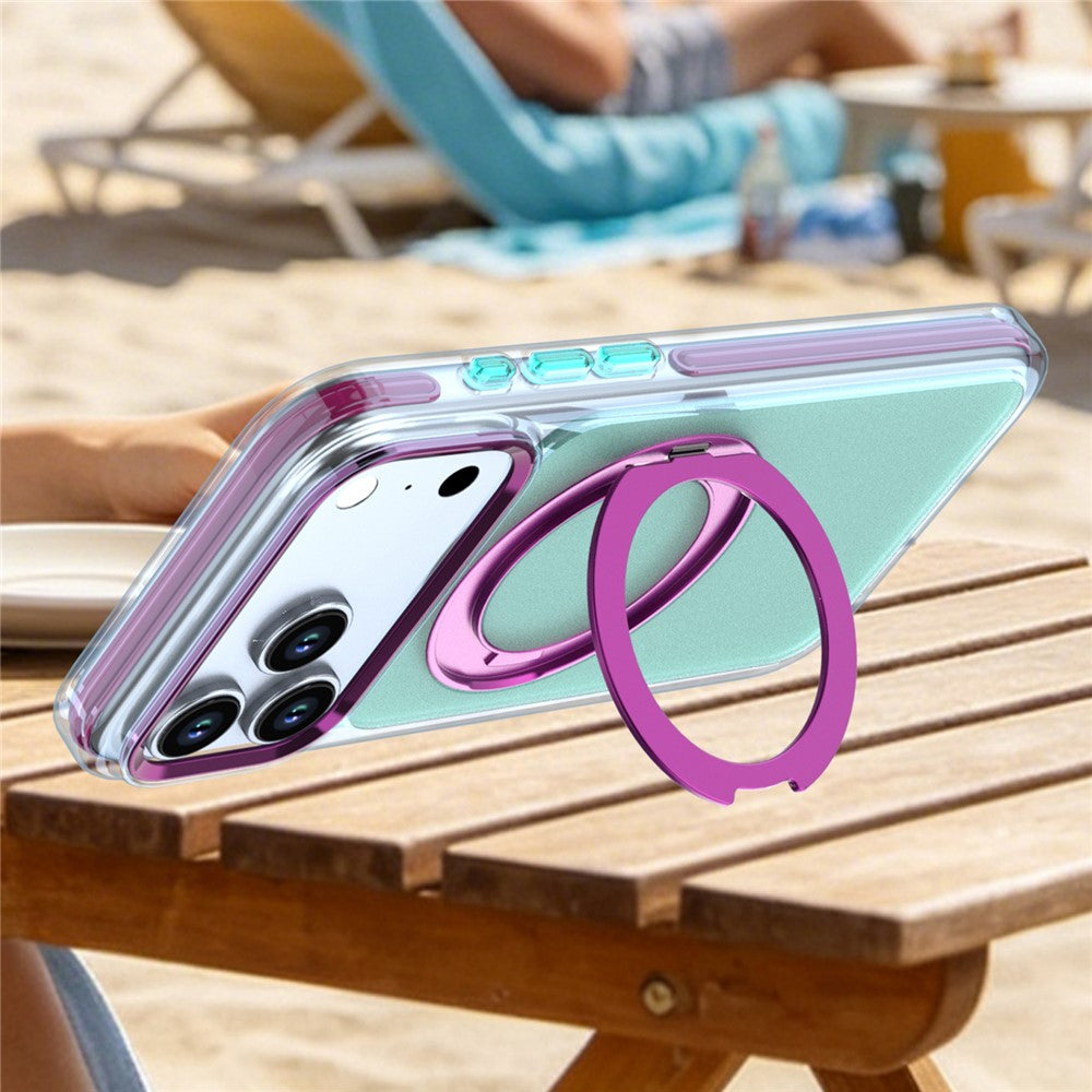 For iPhone 18 Pro / 17 Pro Case Rotating Kickstand TPU + PC Color Contrast Phone Cover