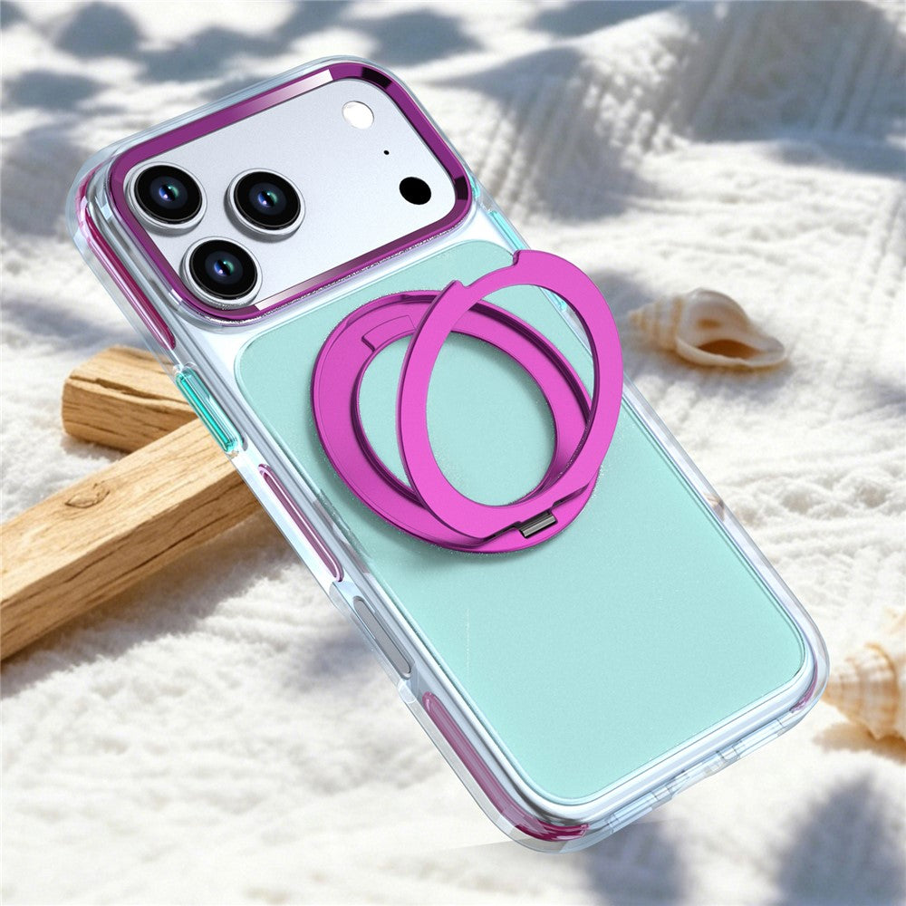 For iPhone 18 Pro Max / 17 Pro Max Case Rotating Kickstand TPU + PC Color Contrast Phone Cover