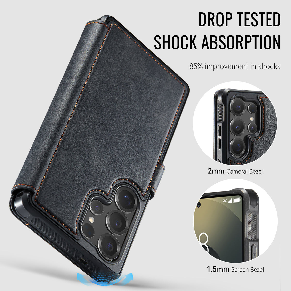 AUTSPACE til Samsung Galaxy S24 Ultra A15 Cover RFID-blokerende pung læder magnetisk telefoncover
