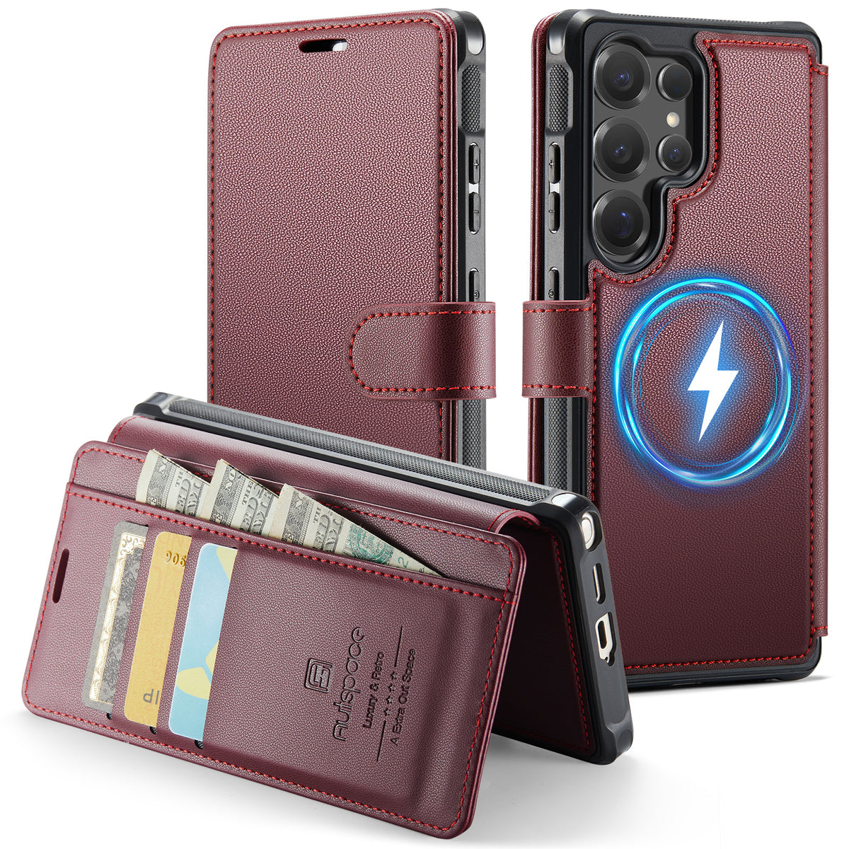 AUTSPACE til Samsung Galaxy S24 Ultra A15 Cover RFID-blokerende pung læder magnetisk telefoncover