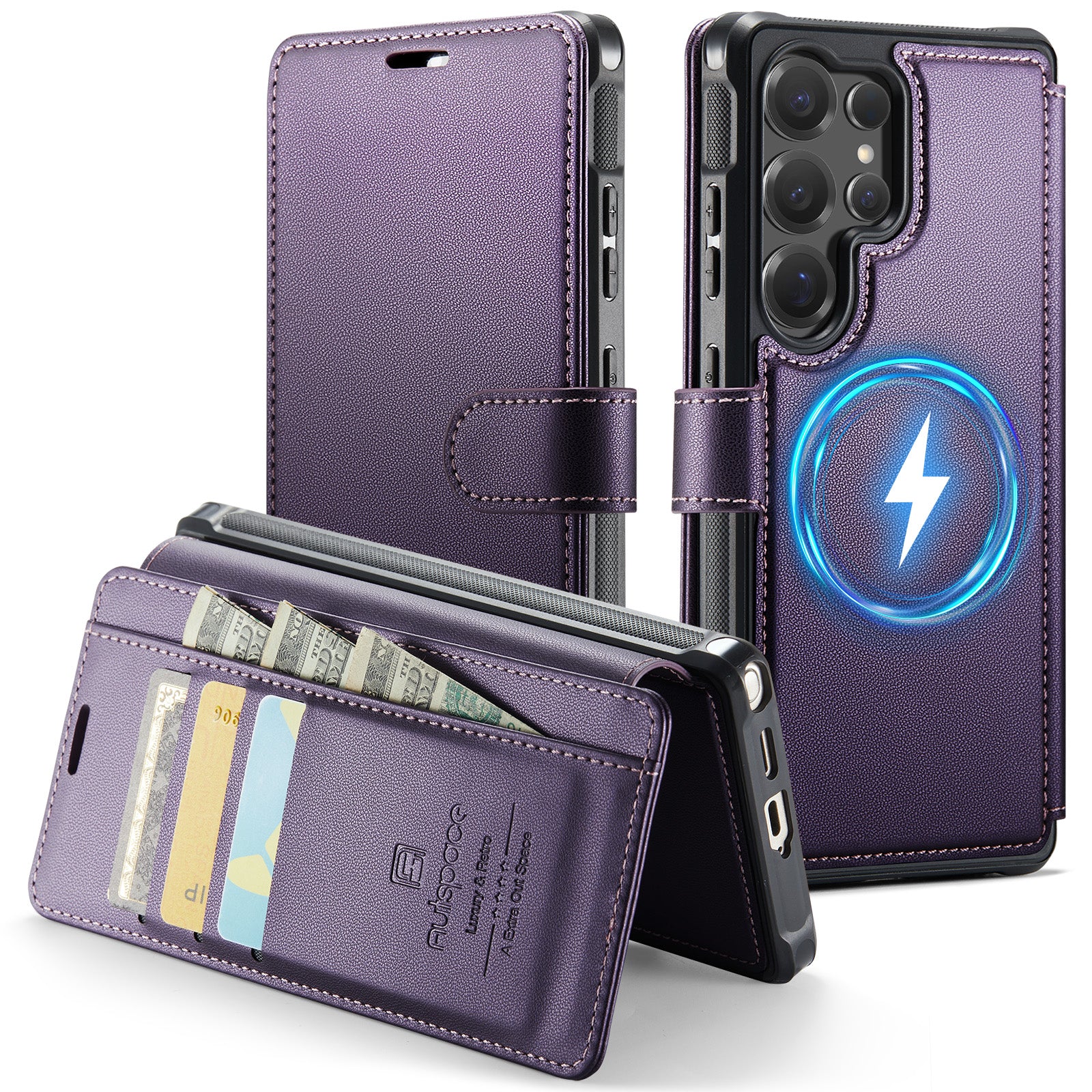 AUTSPACE til Samsung Galaxy S24 Ultra A15 Cover RFID-blokerende pung læder magnetisk telefoncover