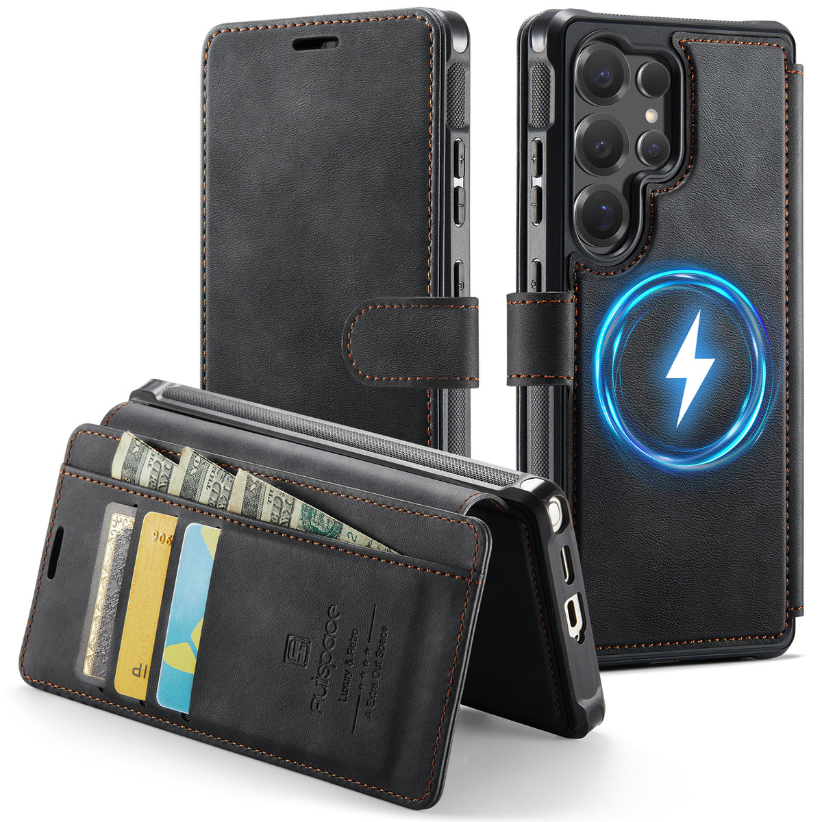 AUTSPACE til Samsung Galaxy S25 Ultra A15 Cover RFID-blokerende pung læder magnetisk telefoncover