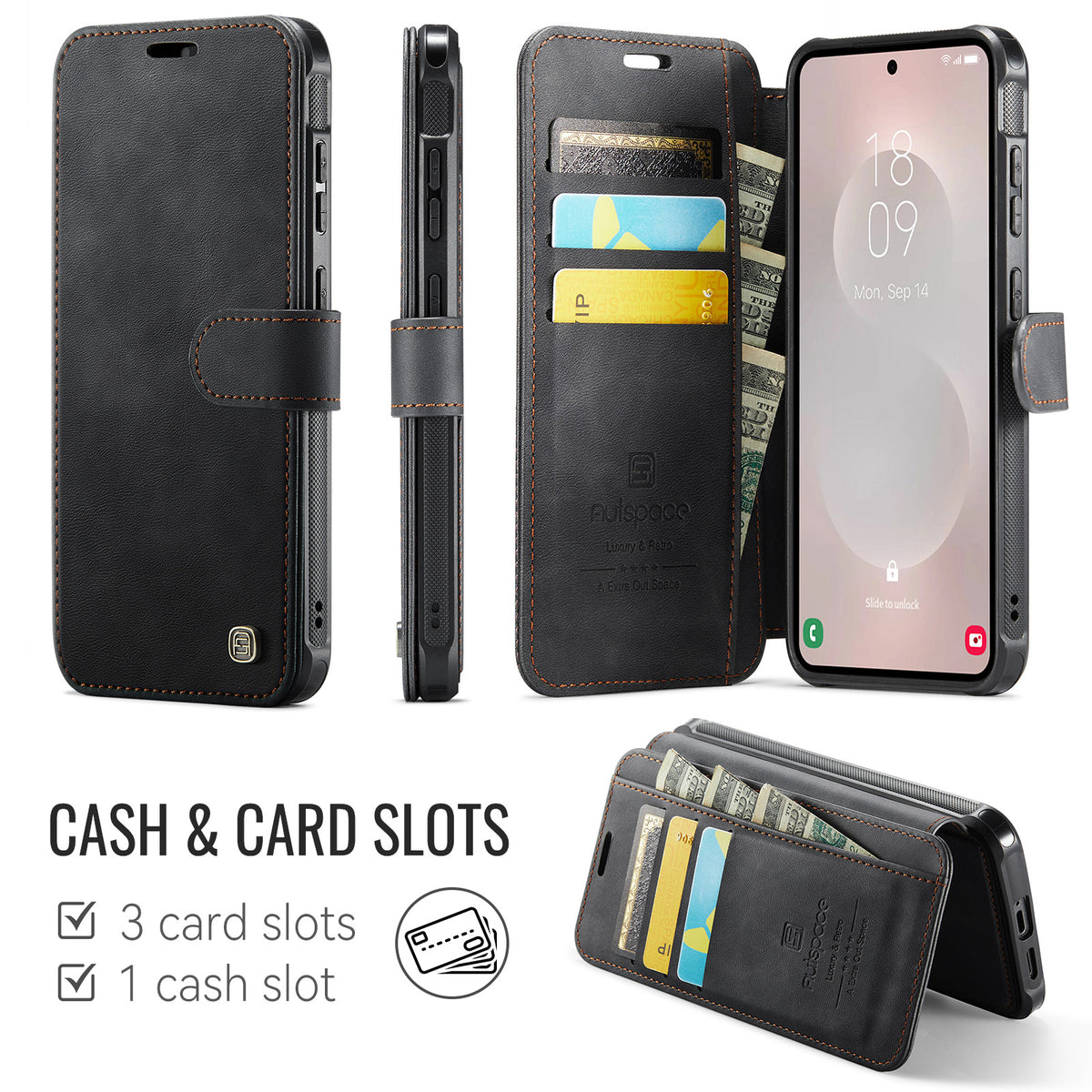 AUTSPACE til Samsung Galaxy S25 Edge A15 Cover RFID-blokerende pung læder magnetisk telefoncover