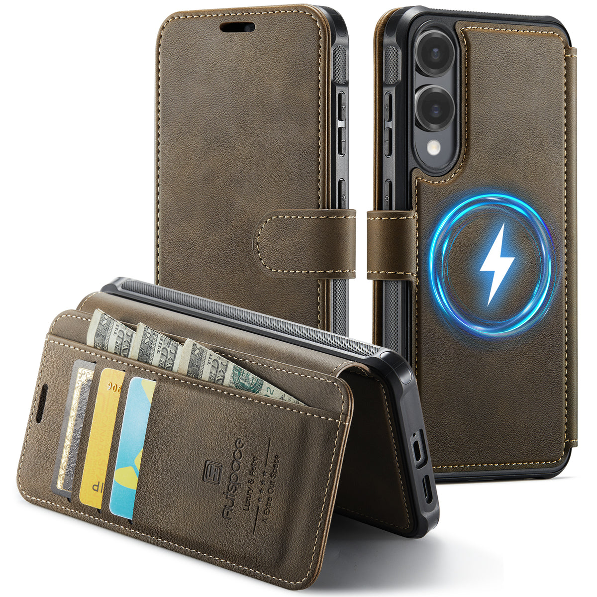 AUTSPACE til Samsung Galaxy S25 Edge A15 Cover RFID-blokerende pung læder magnetisk telefoncover