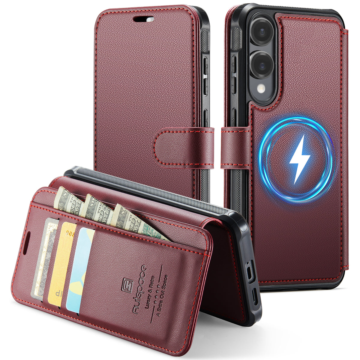 AUTSPACE til Samsung Galaxy S25 Edge A15 Cover RFID-blokerende pung læder magnetisk telefoncover