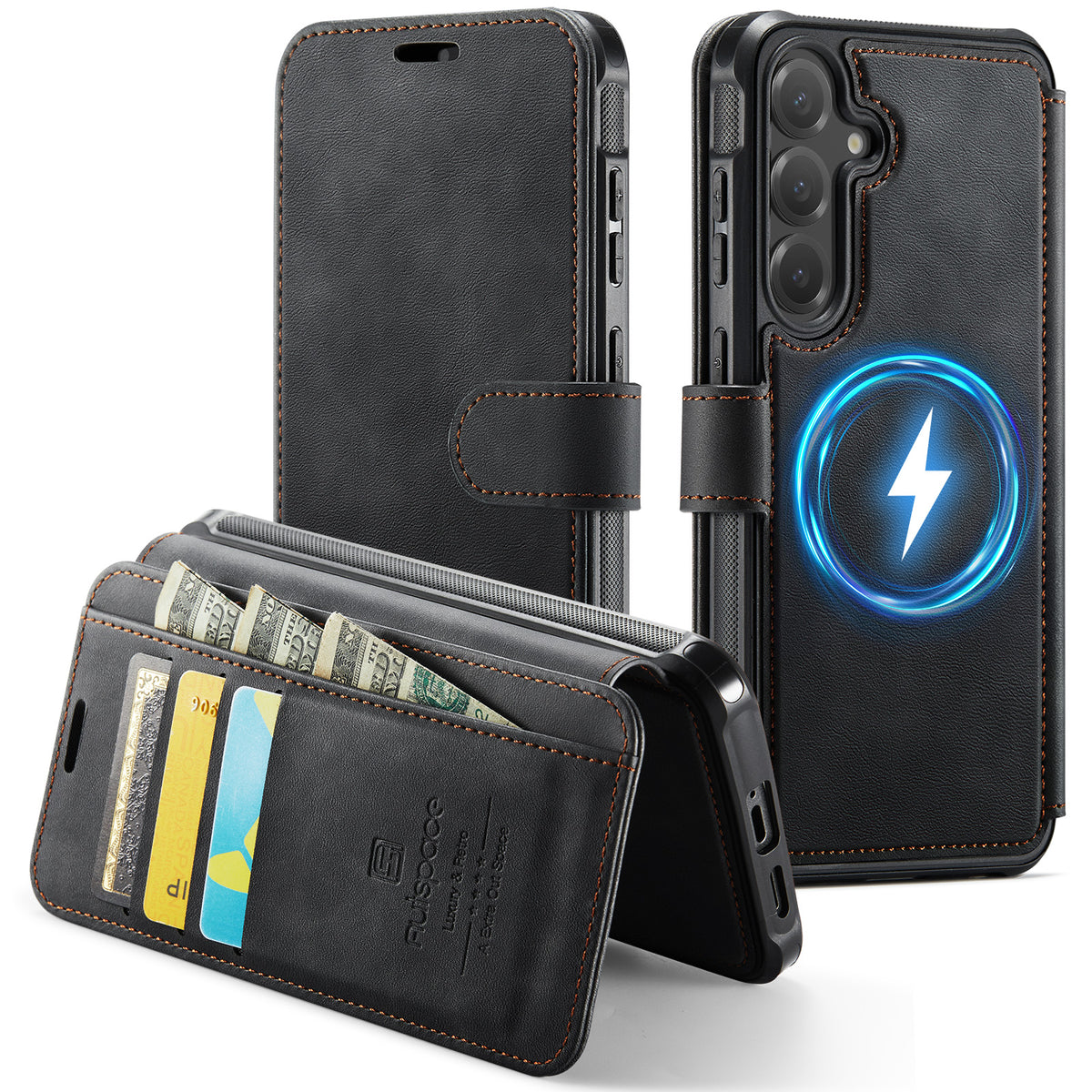 AUTSPACE til Samsung Galaxy S25 FE A15 Etui RFID-blokerende pung læder magnetisk telefoncover