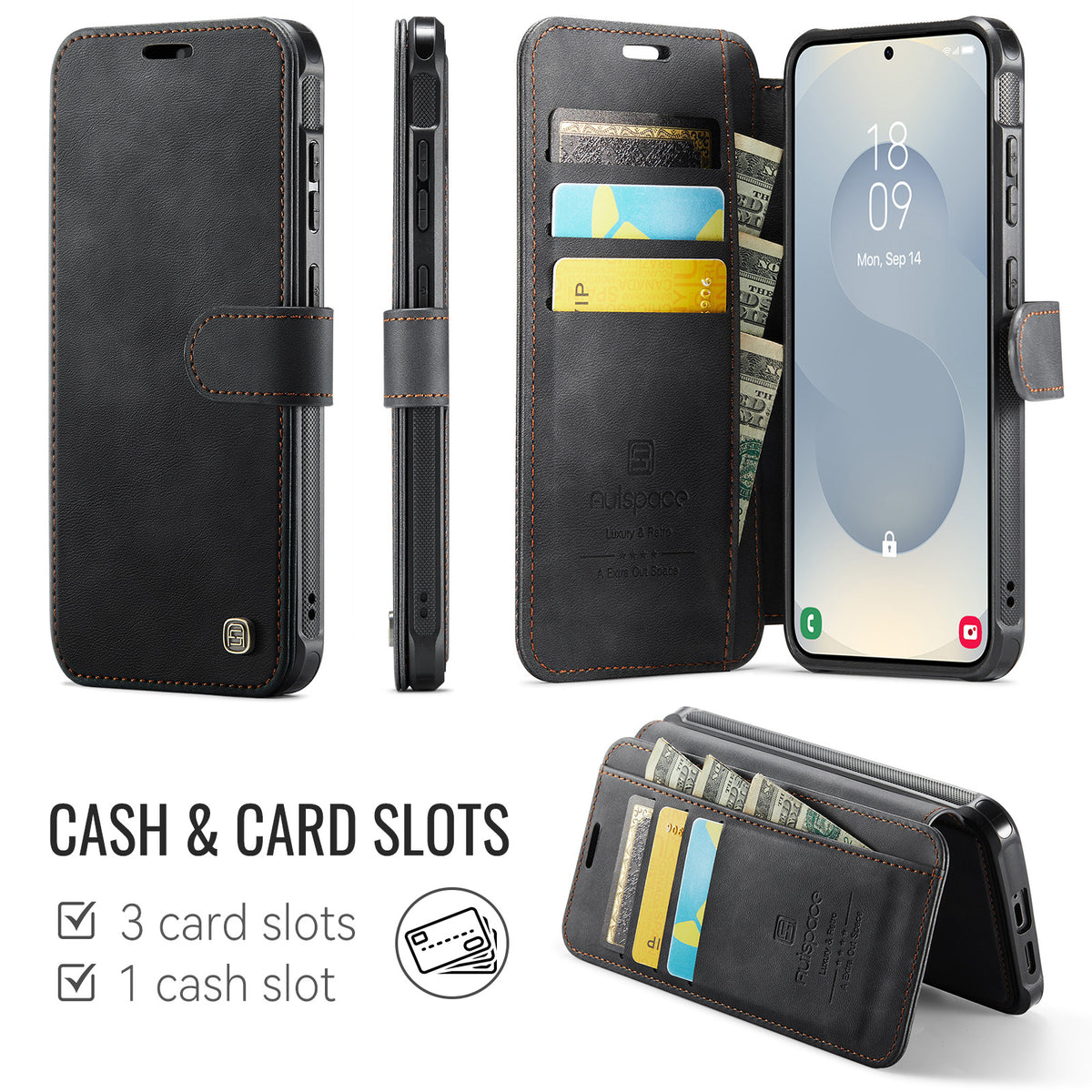 AUTSPACE til Samsung Galaxy S25 FE A15 Etui RFID-blokerende pung læder magnetisk telefoncover