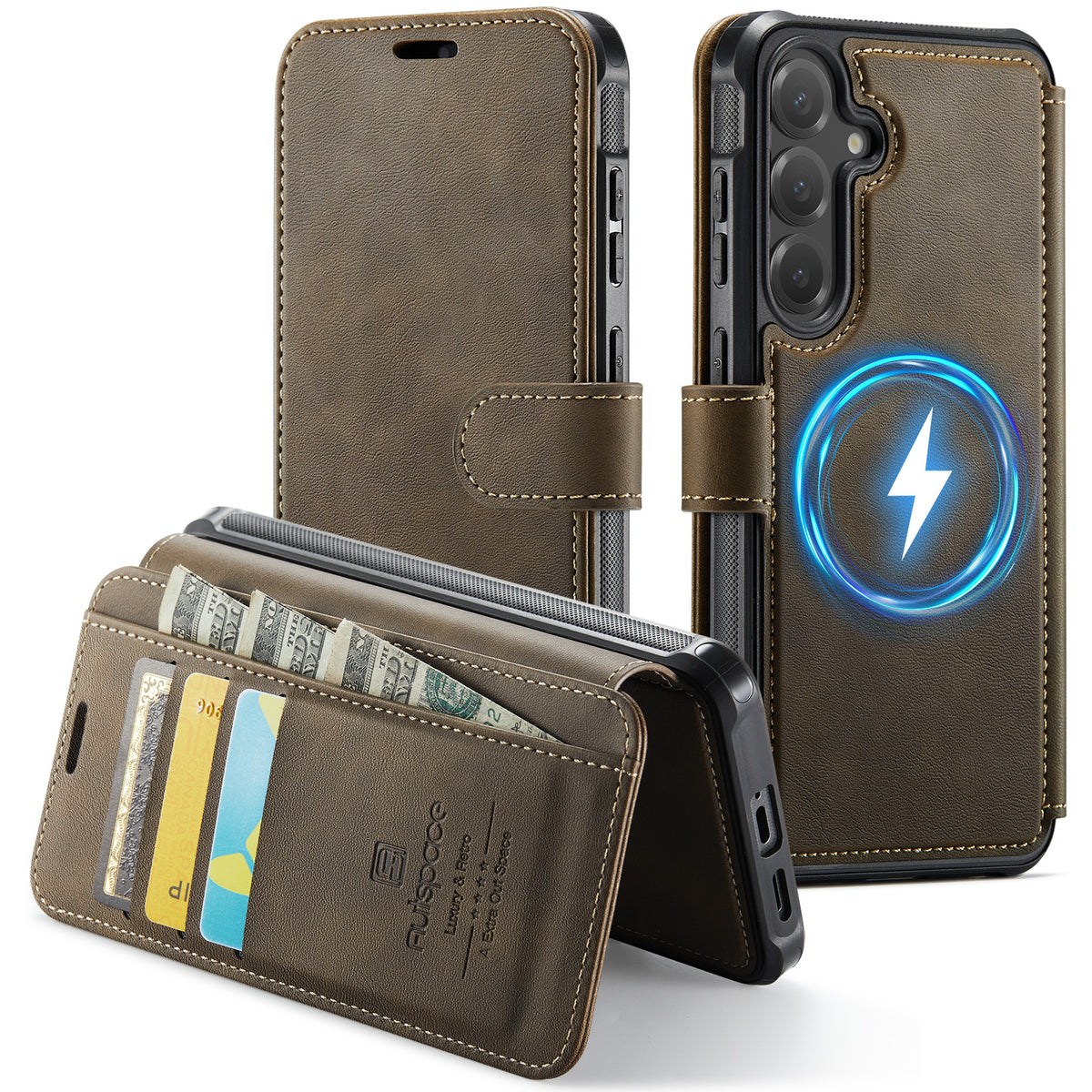 AUTSPACE til Samsung Galaxy S25 FE A15 Etui RFID-blokerende pung læder magnetisk telefoncover