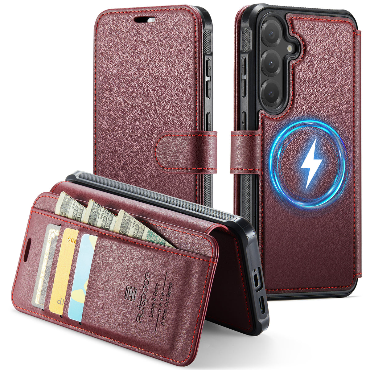 AUTSPACE til Samsung Galaxy S25 FE A15 Etui RFID-blokerende pung læder magnetisk telefoncover