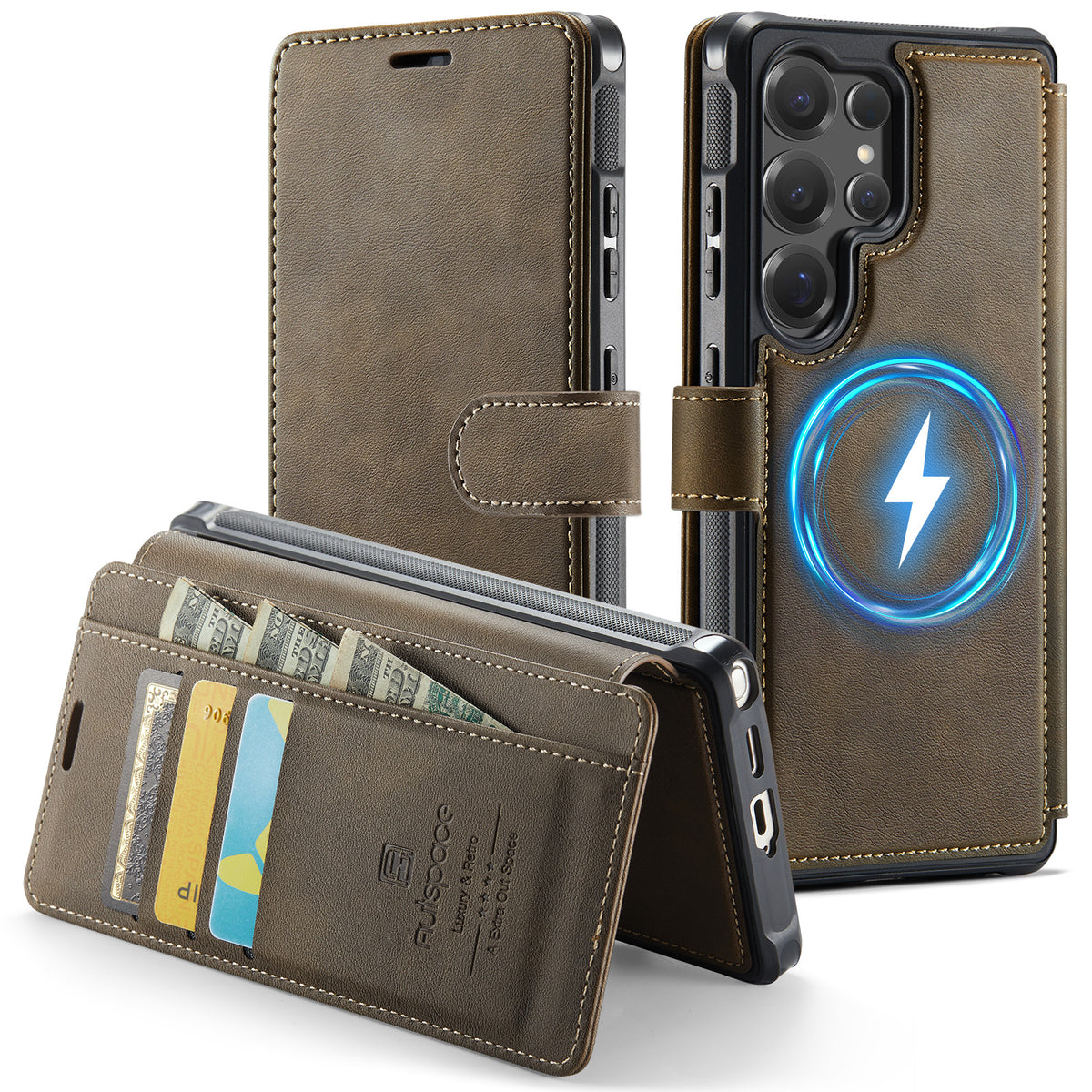 AUTSPACE for Samsung Galaxy S26 Ultra A15 Case RFID Blocking Wallet Leather Magnetic Phone Cover